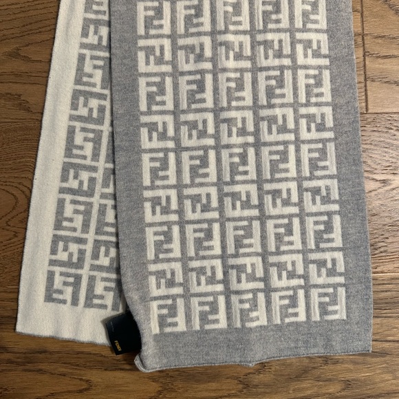 Fendi Accessories - FENDI | Gray & Cream Monogram Scarf - AUTHENTIC